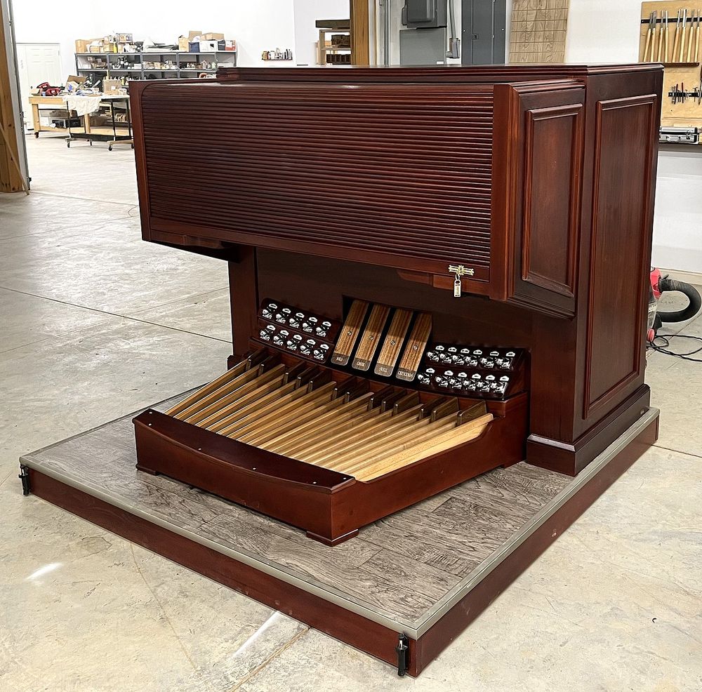 The refinished console cabinet, closed